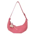Stylish pink croissant shoulder bag with cute puppy charm, casual PU leather crossbody for daily use. - Rose Red