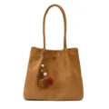 Sac cabas en suédine pour femme rétro sac à épaule grande capacité fourre-tout chic - Avec Pendentif / Jaune