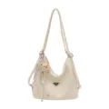 Grand sac a main epaule femme cabas decontracte bandouliere multifonction avec charmant petit ours - Avec Pendentif / Blanc Cassé