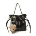 Sac à bandoulière noir matelassé avec chaîne et pendentif ours mignon pour le travail. - Avec Pendentif / Noir