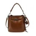 Sac seau en cuir marron avec poignee tressee et bandouliere pour femmes style chic - Avec Pendentif / PU Brun