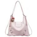 Zaino e borsa a tracolla convertibile in pelle PU rosa con simpatico ciondolo in peluche di orso donna. - Rosa