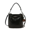 Sac seau noir avec poignée tressée, fermoir tournant et design rétro chic et élégant. - Avec Pendentif / Noir PU
