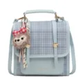 Sac bandoulière chic en cuir PU à carreaux bleus, sac rétro pour femmes avec pendentif en peluche. - Avec Pendentif / Bleu