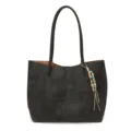 Sac cabas décontracté gris foncé style coréen avec pendentif perlé pour femme élégante chic. - Grand Avec Pendentif / Noir