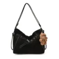 Sac cabas noir rétro décontracté pour femme, grand sac porté épaule avec charmant chiot en peluche. - Avec Pendentif / Noir
