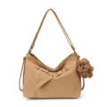 Sac à bandoulière rétro en cuir PU pour femme avec adorable pendentif peluche ours. - Avec Pendentif / Kaki