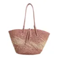 Grand sac cabas en paille tressée pour femme, élégant sac d'épaule plage et vacances. - Rose