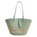Sac cabas tissé en paille vert clair, grand sac épaule décontracté pour vacances plage. - Vert
