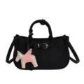 Sac à main en cuir noir avec charm pégase rétro élégant sac bandoulière pour femme - Avec Pendentif / Noir