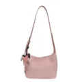 Pink leather shoulder bag for women, casual hobo bag with cute winged horse charm accessory. - Pink