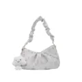 Sac à épaule imprimé blanc à la mode avec poignée froncée et joli pendentif nuage en peluche. - Avec Pendentif / Bleu