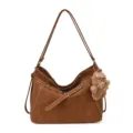 Sac à épaule vintage marron avec charm peluche, cabas grand format pour femmes chic. - Avec Pendentif / Brun Foncé