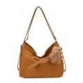 Crossbody tote shoulder bag for women vintage retro brown PU leather purse with fluffy bear charm - Yellow Brown