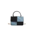 Trendy patchwork women shoulder bag, casual PU leather and denim crossbody handbag. - Black and Blue