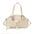 Sac à Main Bowling Blanc Crème en Cuir PU Chic Sac Bandoulière avec Nœud en Perles Modèle - Avec Pendentif / Blanc Cassé