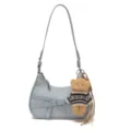Sac à épaule en cuir PU bleu clair avec motif étoile, joli nœud et pendentif ours. - Avec Pendentif / Bleu