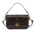 Sac à épaule en cuir marron foncé, élégant sac sous les bras avec quincaillerie dorée. - Café