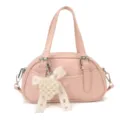 Pink bowler handbag for women, cute pearl heart pendant, stylish PU leather shoulder bag. - Pink