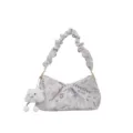 Chic sac porté épaule blanc imprimé avec lanière froncée et pendentif nuage en peluche. - Avec Pendentif / Violet