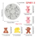 Detailed view of silicone bear mold with size dimensions and weights for baking and crafts. - Bear Cookie Style (GP481-3)