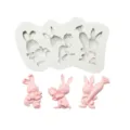 Paas siliconen mal schattige konijn wortel fondant taart decoratie bakgereedschap. - 3-Cavity Konijn