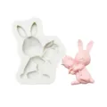 Paashaas siliconen mal en roze fondant taart decoratie bakgereedschap voor chocolade en koekjes - Konijn met Bloem