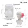 Silicone mold and candle set, abstract portrait design with pink roses, white finish. - Girl with Closed Eyes GL134-1