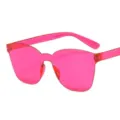 Vibrant pink one-piece rimless sunglasses, trendy transparent frame fashion eyewear. - Rose Red