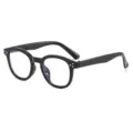 Gafas redondas vintage clásicas con bloqueo de luz azul y montura de remaches chic para uso diario. - Negro