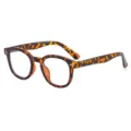 Gafas retro carey bloqueadoras de luz azul con montura redonda vintage y remaches chic. - Carey