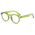Transparente grüne Brille mit unregelmäßigem rundem Gestell und stilvollen Blaulichtfilter-Gläsern. - Transparentes Grün