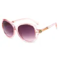 Occhiali da sole oversize rosa con lenti sfumate viola e bellissime astine con rose dorate. - Montatura Rosa Trasparente Grigio Sfumato