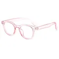 Gafas con montura rosa claro de diseño redondo retro con elegantes detalles de remaches metálicos. - Rosa Claro