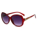 Occhiali da sole oversize rossi da donna con lenti viola ed eleganti dettagli di rose. - Montatura Rossa Lenti Doppie Grigie