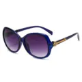 Occhiali da sole ovali da donna, lenti sfumate blu con dettaglio di rosa dorata chic. - Montatura Blu Lenti Grigio Sfumato