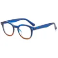 Gafas redondas degradadas azules con bloqueo de luz azul vintage y detalles de remaches clásicos. - Degradado Azul-Naranja