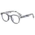 Gafas redondas retro anti luz azul, montura gelatinosa a rayas blancas negras con remaches. - Patrón de rayas grises