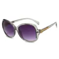 Occhiali da sole ovali oversize donna, montatura grigia sfumata viola, stanghette floreali - Montatura Grigia Lenti Grigie