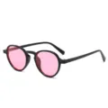 Modische runde Sonnenbrille für Damen und Herren, trendige bonbonfarbene rosa Gläser schwarz. - Schwarzer Rahmen Rosa Gläser