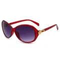 Occhiali da sole oversize vintage rossi da donna, lenti sfumate e decoro floreale dorato. - Montatura Rossa Lenti Doppie Grigie