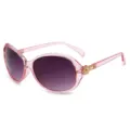 Occhiali da sole rosa oversize da donna con lenti sfumate e dettagli metallici chic. - Cornice Rosa Grigio Sfumato