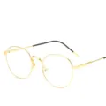 Klassische Retro runde Metallrahmen Klarsichtbrille fuer Damen Herren Mode Brille - Goldgestell und schwarze Bügel
