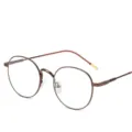 Retro runde Metallrahmen Klarsichtglas Brille für Damen und Herren Vintage Mode Brillen. - Kaffeebraunes Gestell und teefarbene Bügel