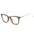 Retro tortoise shell eyeglasses with gold metal temples, unisex clear frame optical glasses. - Tortoiseshell Frame and Gold Temples