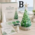 Gedetailleerd overzicht van de DIY kerstboomset van zeeglas inclusief glas en lijmset. - Zeeglas Kerstboom Bundel-B / Zonder Kleurendoos