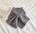 Korean style winter short knitted scarf for women with elegant floral embroidery grey chic. - Gray