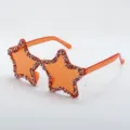 Glitzernde sternfoermige Sonnenbrille mit Strass Bonbonfarbe orange Party Brille Detail - Orangerote kleine Strasssteine