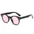 Stylische Retro-Sonnenbrille mit runden Gläsern für Damen, trendige rosa Gläser, UV-Schutz. - Schwarzer Rahmen Rosa Gläser
