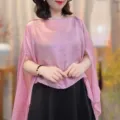 Pink sheer shawl pullover for women, elegant lightweight summer cape detail design. - Dusty Pink